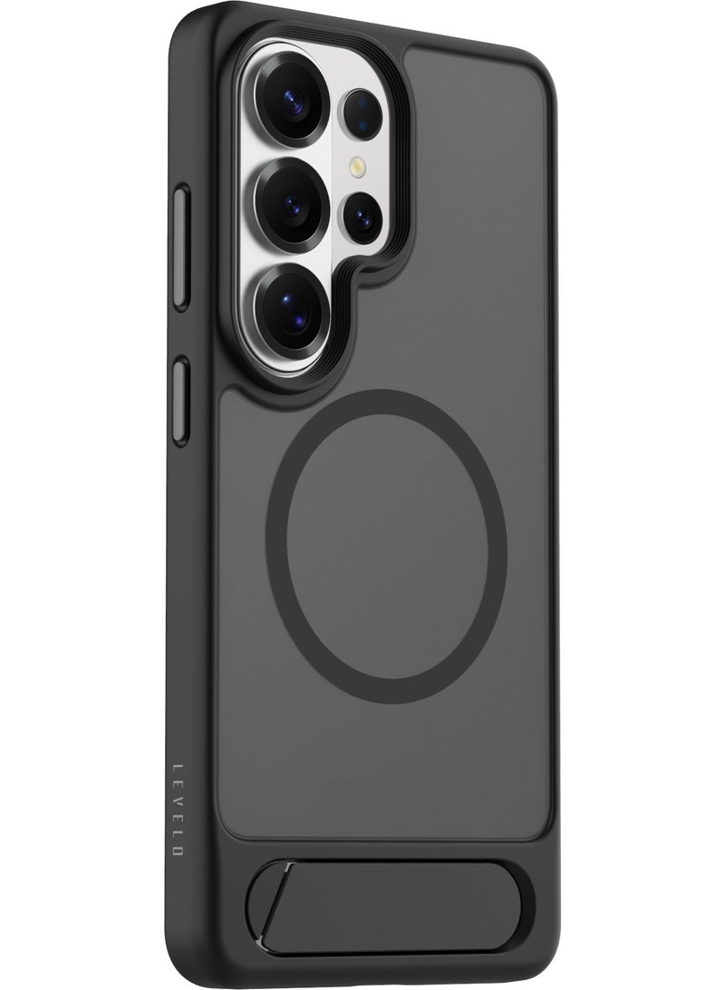 ليفيلو حافظة سامسونج جالاكسي S26 ألترا متوافقة مع MagSafe مع قاعدة مدمجة، طبقة مقاومة لبصمات الأصابع، حواف مرتفعة لحماية الكاميرا والشاشة، حافة مقاومة للصدمات، تم اختبارها لتحمل السقوط من ارتفاع 5 أقدام - Image 1